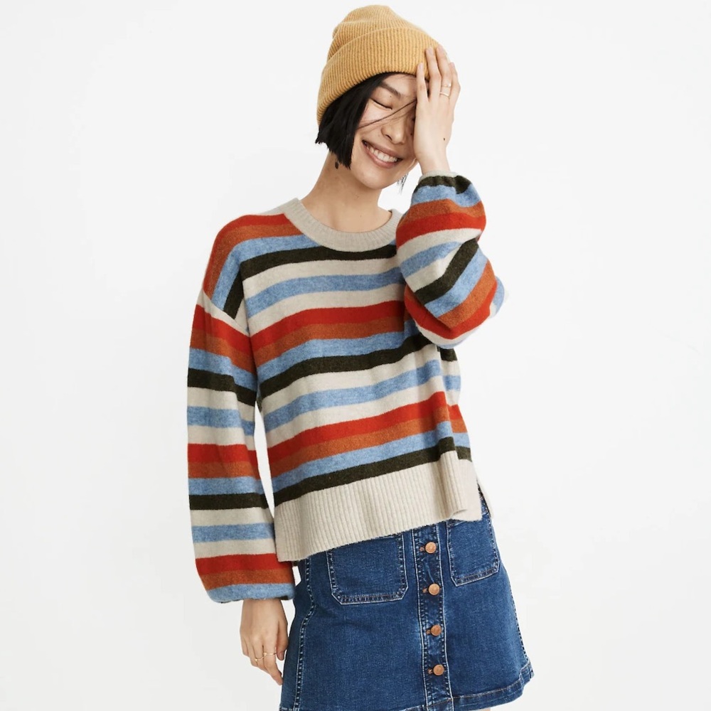 Madewell Striped Payton Pullover Coziest Yarn Crewneck Sweater Wool Blend Medium